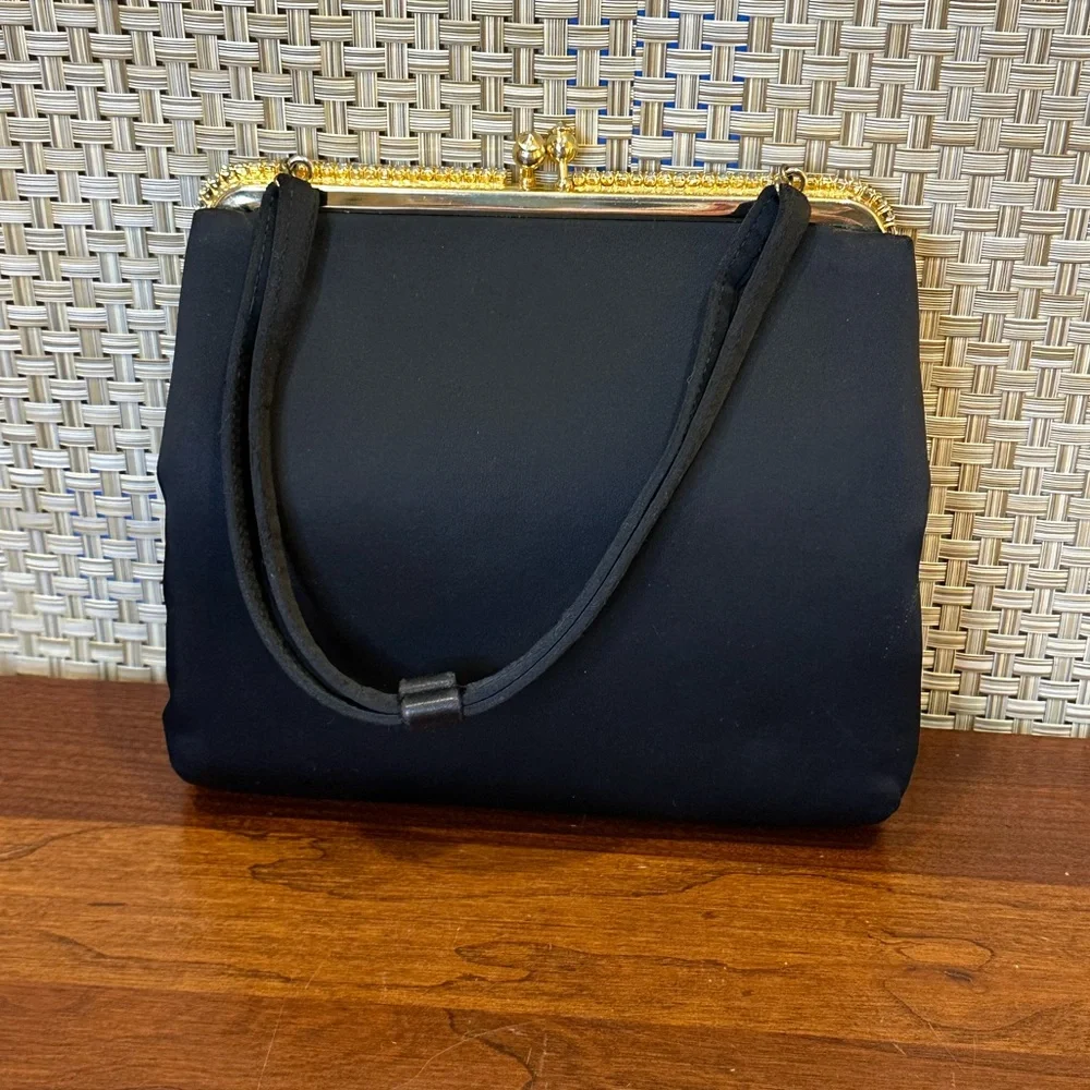 🌟HP🌟VTG 1950s-60s H&L (Harry Levine) Black Satin & Rhinestone Evening Bag Set - Picture 8 of 16